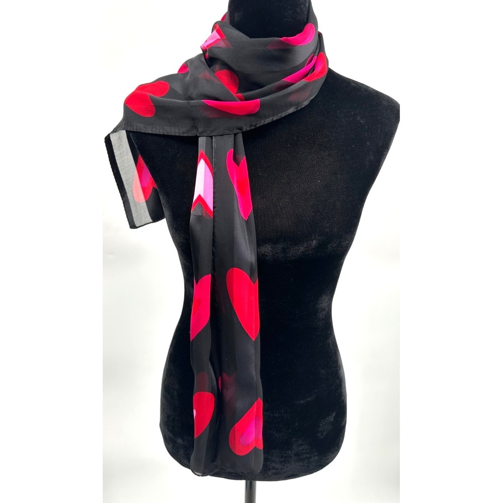 Elaine Gold For‎ Collection XIIX Ltd. Black Tone On Tone Hearts Silk Scarf